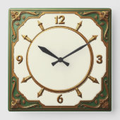 Green Art Deco スクエア壁時計 (正面)