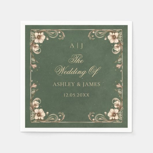 Green Art Nouveau Enchanted Wedding Napkins スタンダードカクテルナプキン (正面)