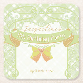 Green Art Nouveau Princess Birthday スクエアペーパーコースター