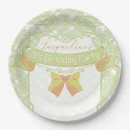 Green Art Nouveau Princess Birthday ペーパープレート