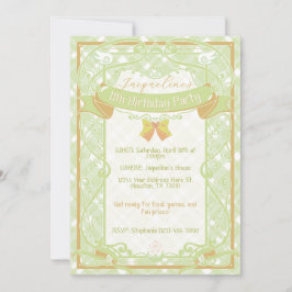Green Art Nouveau Princess Birthday Invitation 招待状