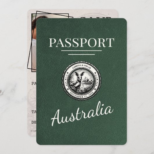 Green Australia Passport日付の保存 セーブザデート (正面/裏面)