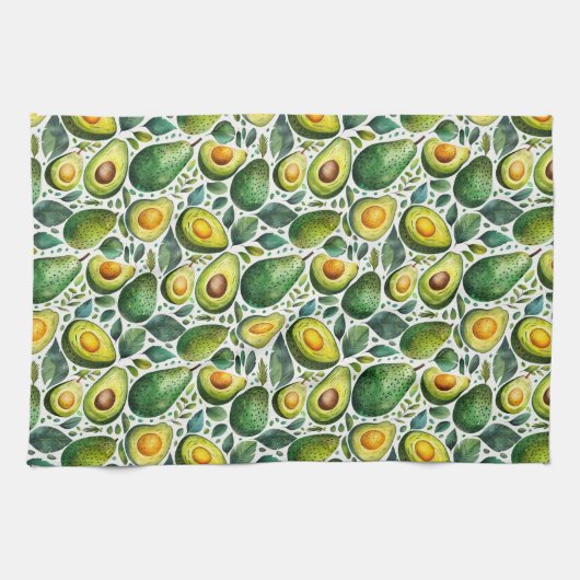 Green Avocado and Herb Kitchen Towel  キッチンタオル (横)