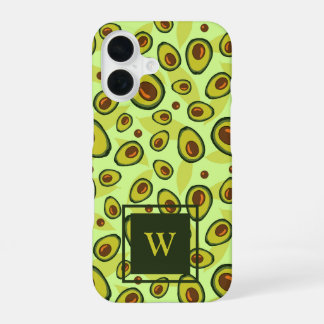 Green Avocado Fruit Pattern Monogram iPhone 16ケース
