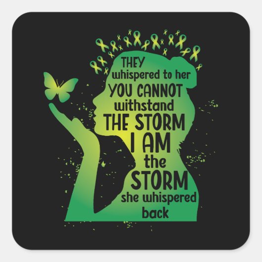 Green Awareness Butterfly Mental Health スクエアシール (正面)