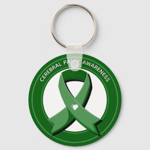 Green Awareness Ribbon White Heart キーホルダー