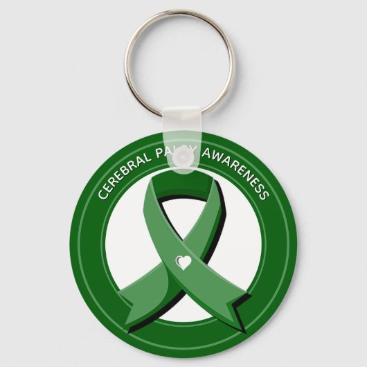 Green Awareness Ribbon White Heart キーホルダー (正面)