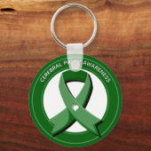Green Awareness Ribbon White Heart キーホルダー (正面)
