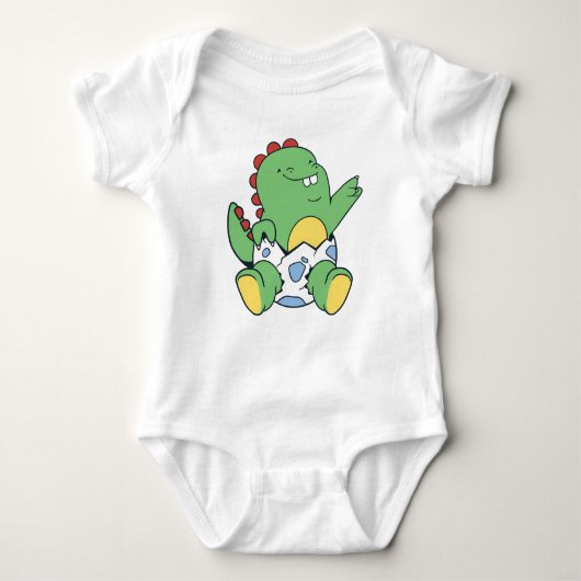Green Baby Dinosaur Hatching from Egg ベビーボディスーツ (正面)