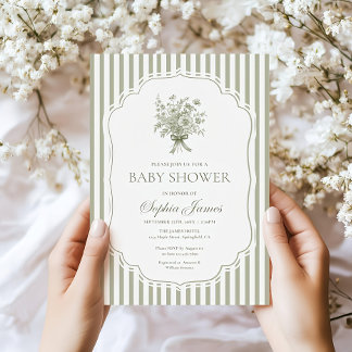 Green Baby Shower Invitation Template Gender Boho 招待状