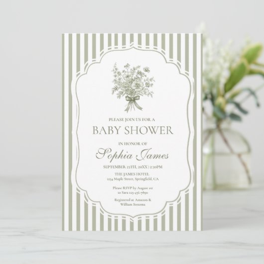 Green Baby Shower Invitation Template Gender Boho 招待状 (スタンド正面)