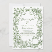 green baby shower tea bow hand drawn 招待状 (正面)