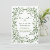 green baby shower tea bow hand drawn 招待状 (スタンド正面)