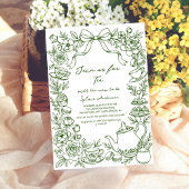 green baby shower tea bow hand drawn 招待状