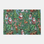 Green Background Christmas Decorative Pattern ドアマット (正面)