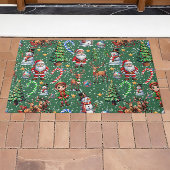 Green Background Christmas Decorative Pattern ドアマット