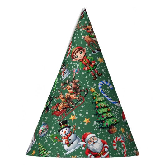 Green Background Christmas Decorative Pattern パーティーハット (左)