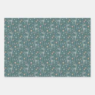 Green background with deer, gift packaging ラッピングペーパーシート