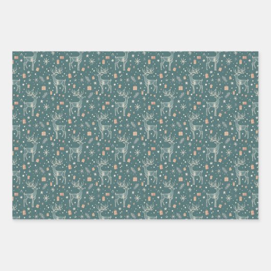 Green background with deer, gift packaging ラッピングペーパーシート (正面)