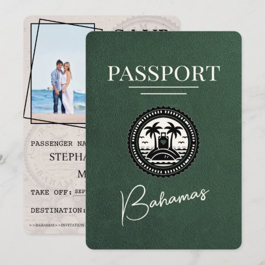 Green Bahamas Passport日付の保存 セーブザデート (正面/裏面)