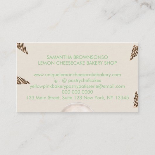 Green Bakery Cake Pastry Chocolate cheesecake 名刺 (裏面)