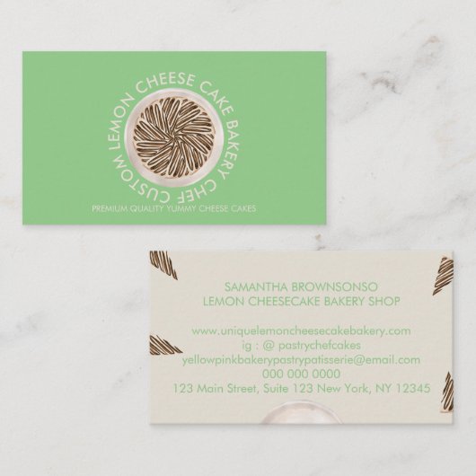 Green Bakery Cake Pastry Chocolate cheesecake 名刺 (正面/裏面)