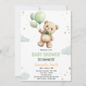 Green balloon bear baby shower invitation 招待状 (正面)