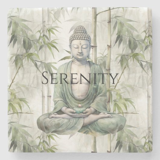 Green Bamboo Serenity Buddha ストーンコースター (正面)