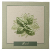 Green Basil Herb Kitchen Faux Relief タイル (正面)