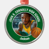 Green Basketball Player Photo Christmas メタルオーナメント (正面)