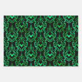 Green Bat Halloween Damask Patterns ラッピングペーパーシート (正面3)