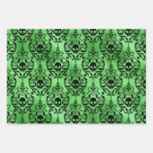 Green Bat & Skull Halloween Damask Patterns ラッピングペーパーシート (正面3)