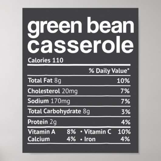 Green Bean Cerole Nutrition Facts Funny Thanksg  ポスター (正面)