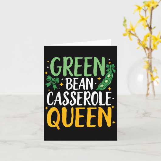 Green Bean Cerole Queen Kitchen Funny Thanksgiving カード (黄色い花)