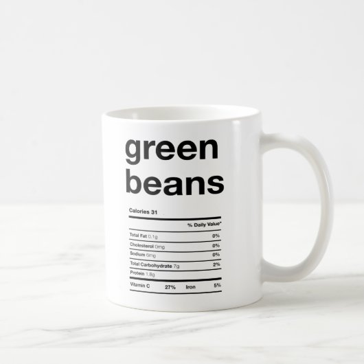 Green Beansの栄養情報の事実 コーヒーマグカップ (右)