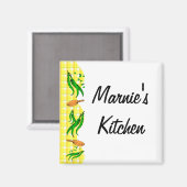 Green Beansレトロイエローチェックのカスタムマグネット マグネット (正面/裏面)