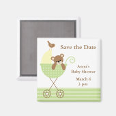 Green Bear Baby Shower日付を保存 マグネット (正面/裏面)
