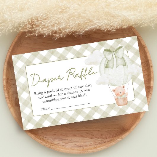 Green Bear Bearly Wait Baby Shower Diaper Raffle エンクロージャーカード