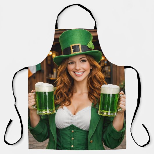 Green Beer Irish All-Over Print Apron エプロン (正面)