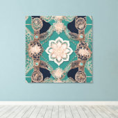 Green & beige floral patterns キャンバスプリント (インサイチュ (ウッドフロア))