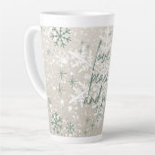 Green Beige Snowflakes Love Peace Joy Holiday カフェラテマグ (左アングル)