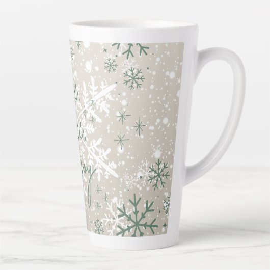 Green Beige Snowflakes Love Peace Joy Holiday カフェラテマグ (右)
