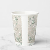 Green Beige Snowflakes Love Peace Joy Holiday 紙コップ (左)
