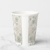 Green Beige Snowflakes Love Peace Joy Holiday 紙コップ (右)