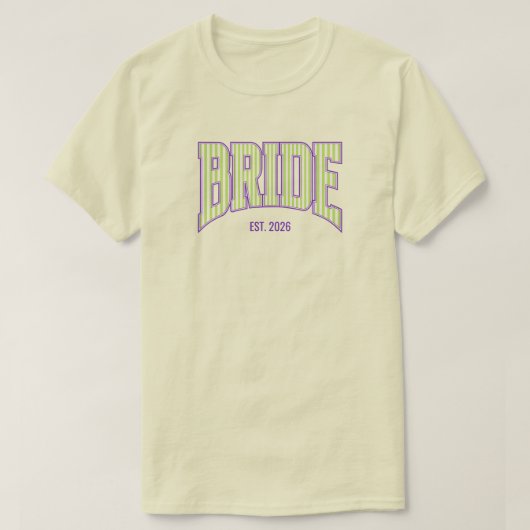 Green + Beige Stripe Purple Varsity BRIDE Tシャツ (デザイン正面)