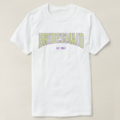 Green + Beige Stripe Purple Varsity BRIDESMAID Tシャツ (デザイン正面)