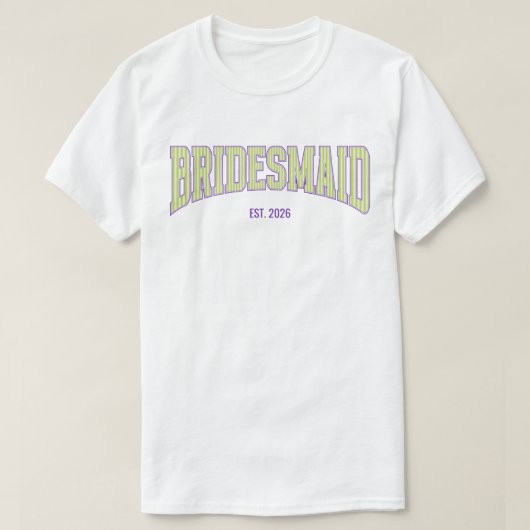 Green + Beige Stripe Purple Varsity BRIDESMAID Tシャツ (デザイン正面)