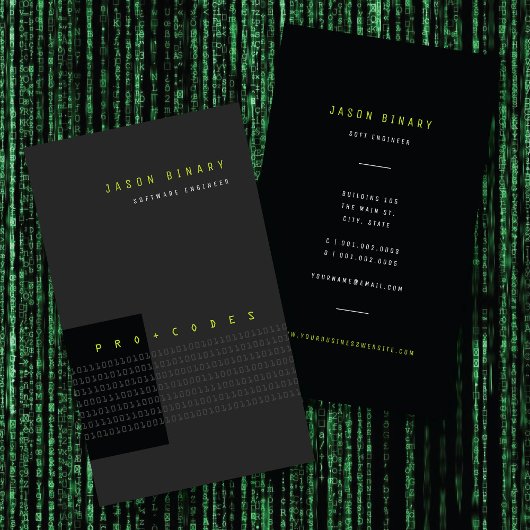 Green Binary Code Computer Techミニマルモダンリスト 名刺