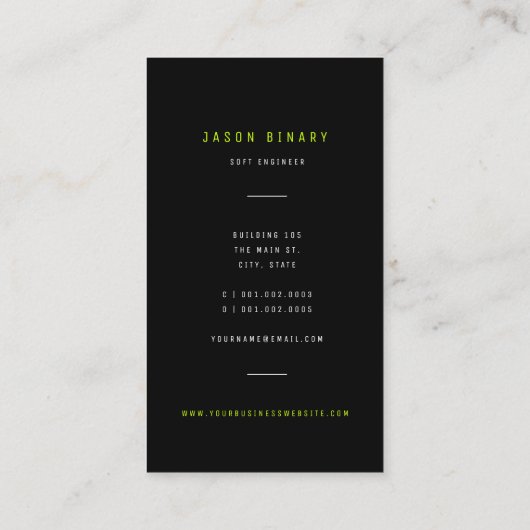 Green Binary Code Computer Techミニマルモダンリスト 名刺 (裏面)