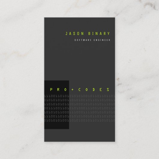 Green Binary Code Computer Techミニマルモダンリスト 名刺 (正面)